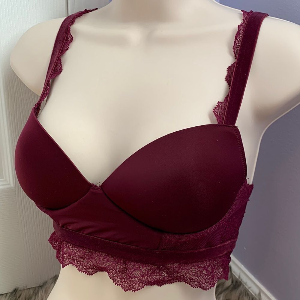 Victoria’s Secret Lace no wire longline Push Up Bra S Burgundy